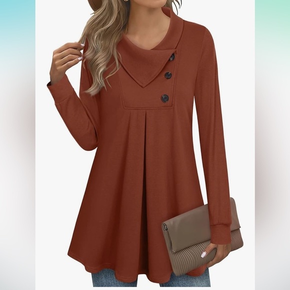 NWT Redish Brown Pleated Boxy Tunic medium - Picture 1 of 6